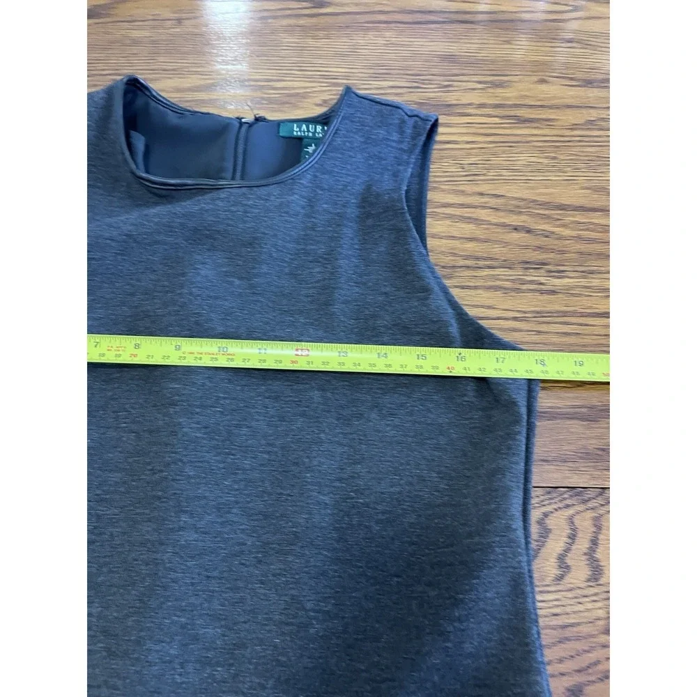 Lauren Ralph‎ Lauren Lg Dark Gray Sleeveless Fit Flare Flounce Ponte Knit Dress